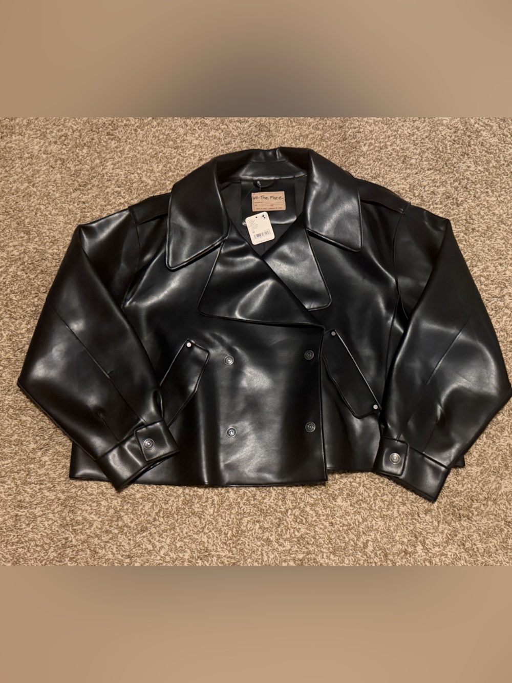 We The Free Black Cropped Leather Jacket
